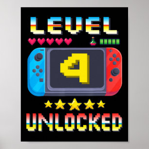 Level 4 Freigeschaltet 4. Geburtstag Shirt Videosp Poster
