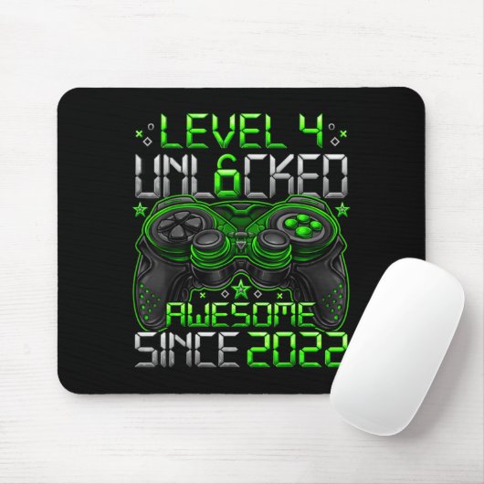 Level 4 Unlocked 4 Year Old Boys 4th Birthday Boy  Mousepad (Mit Mouse)