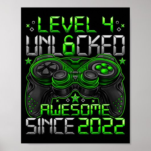 Level 4 Unlocked 4 Year Old Boys 4th Birthday Boy Poster (Vorne)