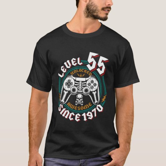 Level 55 Unlocked Awesome Since 1970, Gamer 55th B T-Shirt (Vorderseite)