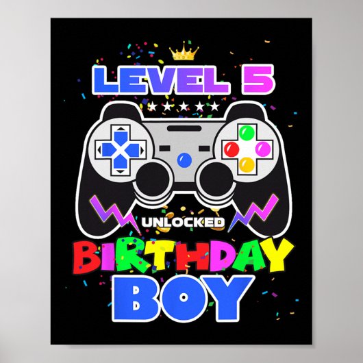 Level 5 freigeschaltet Videospiel Geburtstag Junge Poster (Vorne)