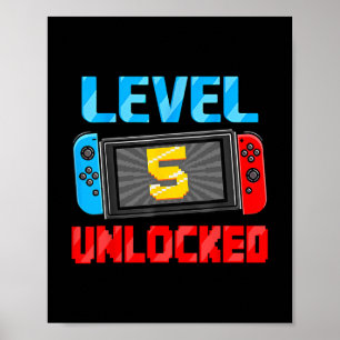 Level 5 freigeschalteter Gamer 5. Geburtstagsgesch Poster