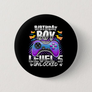 Level 5 Unlock Video Game 5. Geburtstag Gamer Boy Button