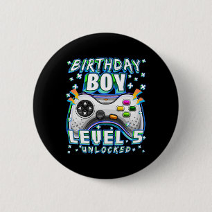 Level 5 Unlock Video Game 5. Geburtstag Gamer Boy Button