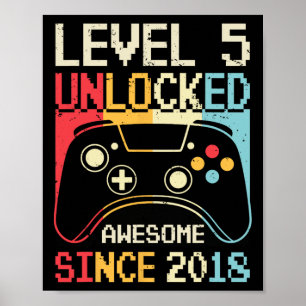 Level 5 Unlock Video Game 5. Geburtstag Gamer Boy Poster