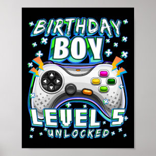Level 5 Unlock Video Game 5. Geburtstag Gamer Boy Poster