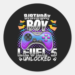 Level 5 Unlock Video Game 5. Geburtstag Gamer Boy Runder Aufkleber