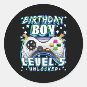Level 5 Unlock Video Game 5. Geburtstag Gamer Boy Runder Aufkleber
