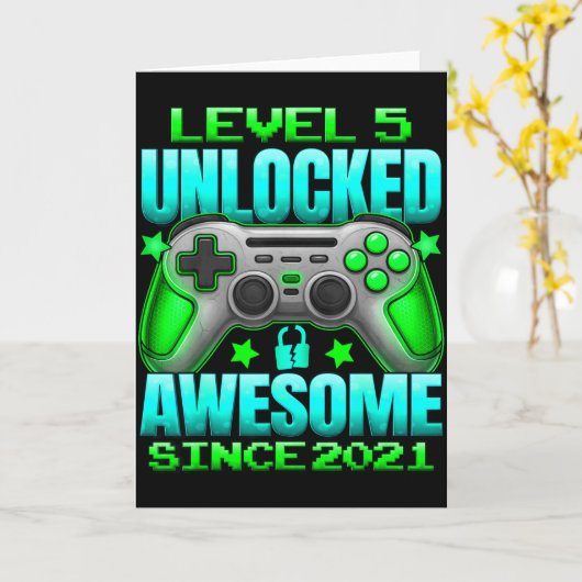 Level 5 Unlocked 5 Year Old For Boys 5th Birthday  Karte (Gelbe Blume)