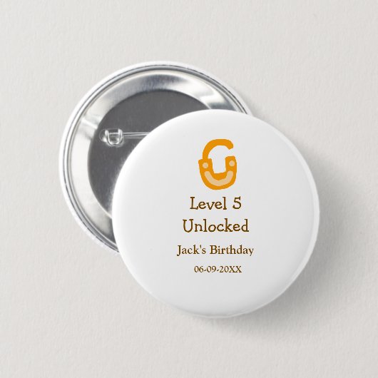 Level 5 unlocked lock orange brown happy birthday  button (Vorne & Hinten)