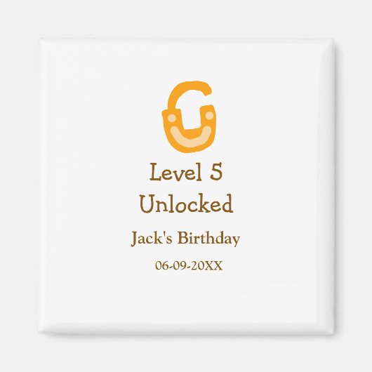 Level 5 unlocked lock orange brown happy birthday magnet (Vorne)