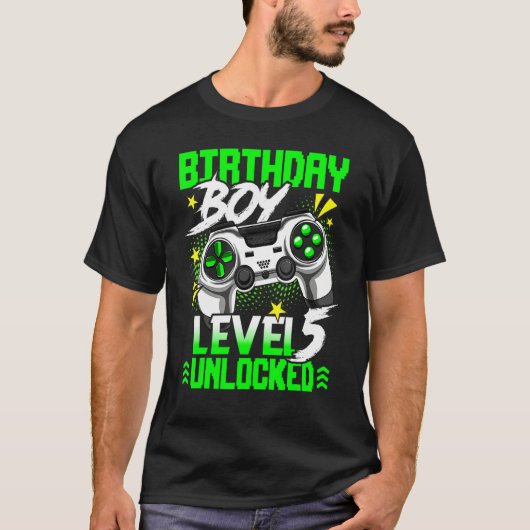 Level 5 Unlocked Video Game Player Birthday Boy T-Shirt (Vorderseite)