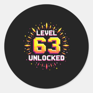Level 63 freigeschaltetes Geburtstagsgeschenk Game Runder Aufkleber