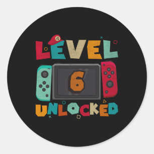 Level 6 freigeschaltet Gaming Geburtstag Jungen Ki Runder Aufkleber