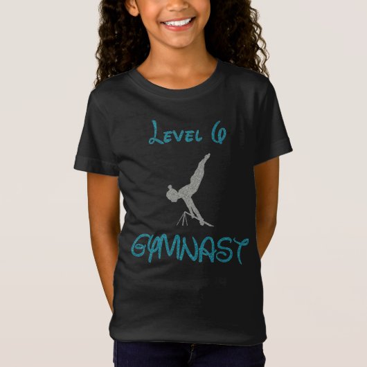 Level 6 Gymnastik Extravagant Schriftart Glitzer T T-Shirt (Vorderseite)
