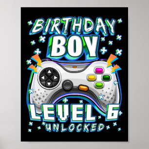Level 6 Unlock Video Game 6. Geburtstag Gamer Boy Poster