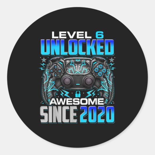 Level 6 Unlocked Awesome Since 2020 6th Birthday G Runder Aufkleber (Vorderseite)