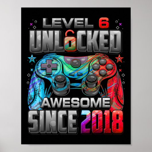 Level 6 Unlocked Awesome Since 6th Birthday Gaming Poster (Vorne)
