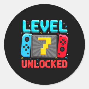 Level 7 freigeschaltet 7. Geburtstag Junge Gamer 7 Runder Aufkleber