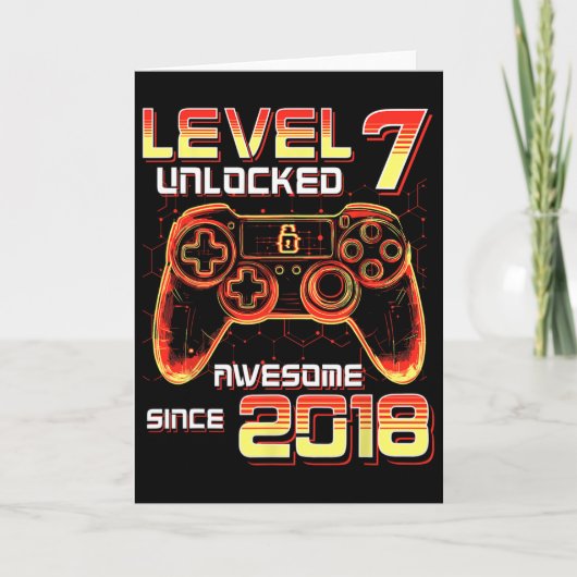 Level 7 freigeschaltet Videospielparty 7. Geburtst Karte (Vorderseite)