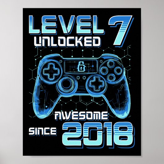 Level 7 freigeschaltet Videospielparty 7. Geburtst Poster (Vorne)