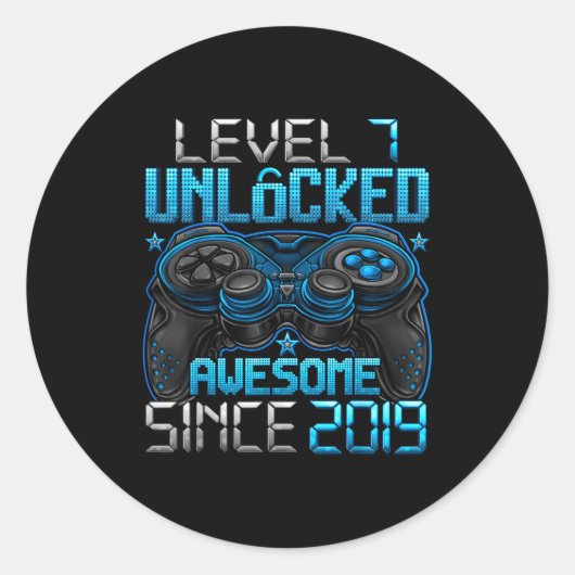 Level 7 Unlocked 7 Year Old For Boys 7th Birthday Runder Aufkleber (Vorderseite)