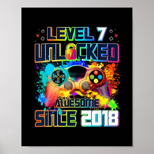 Level 7 Unlocked 7 Year Old Video Gamer 7th Birthd Poster (Vorne)
