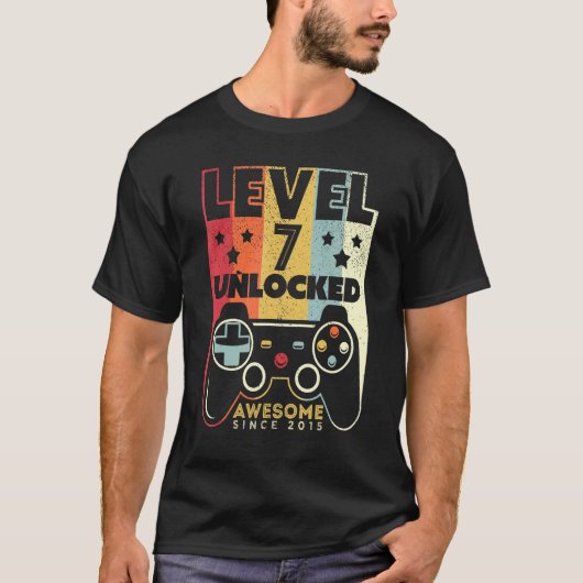 Level 7 Unlocked Awesome 2015 Video Game 7th Birth T-Shirt (Vorderseite)