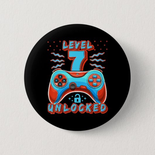 Level 7 Unlocked Video Game 7th Birthday Gamer Boy Button (Vorderseite)