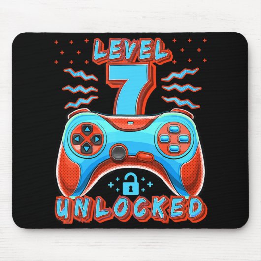 Level 7 Unlocked Video Game 7th Birthday Gamer Boy Mousepad (Vorne)