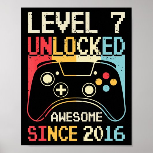 Level 7 Unlocked Video Game 7th Birthday Gamer Boy Poster (Vorne)