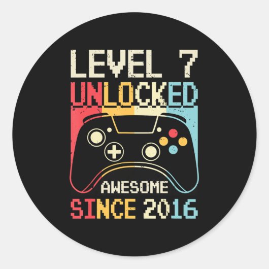 Level 7 Unlocked Video Game 7th Birthday Gamer Boy Runder Aufkleber (Vorderseite)