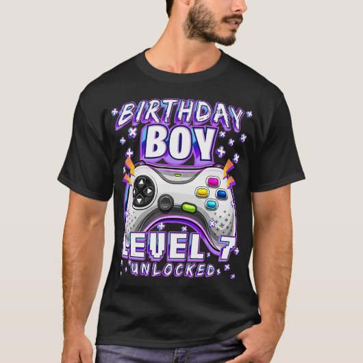 Level 7 Unlocked Video Game 7th Birthday Gamer Boy T-Shirt (Vorderseite)