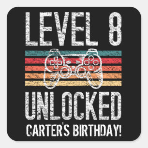 Level 8 freigeschaltet 8. Geburtstag Gamer Quadratischer Aufkleber