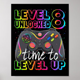 Level 8 freigeschaltet Geburtstag 8 Jahre alt Bday Poster