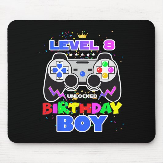 Level 8 freigeschaltet Geburtstagsjunge Videospiel Mousepad (Vorne)
