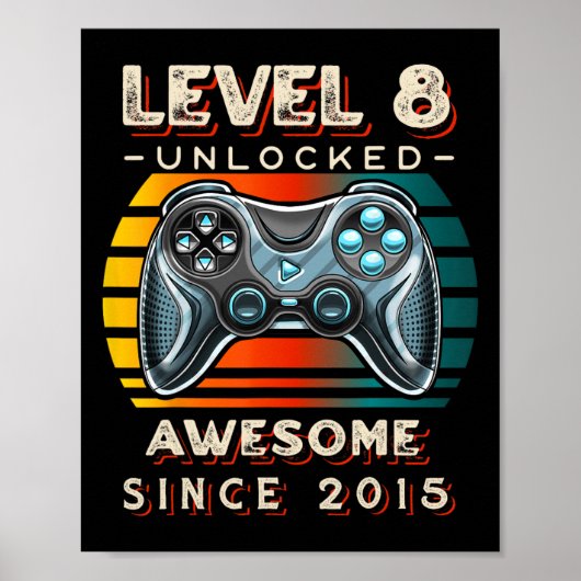 Level 8 freigeschaltet Videospiel 8. Geburtstag 8 Poster (Vorne)