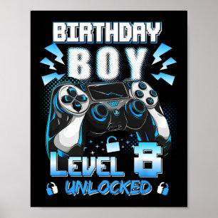 Level 8 freigeschaltet Videospieler 8. Geburtstag Poster