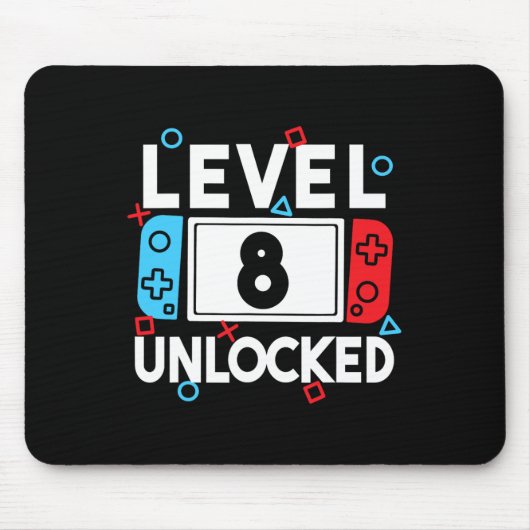 Level 8 freigeschalteter Gamer 8. Geburtstag Video Mousepad (Vorne)