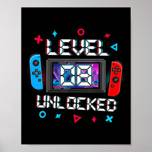Level 8 freigeschalteter Gamer 8. Geburtstagsgesch Poster