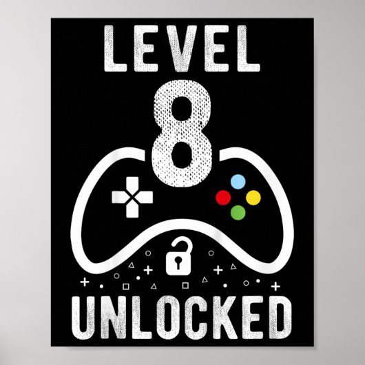 Level 8 freigeschaltetes Videospiel zum 8. Geburts Poster (Vorne)