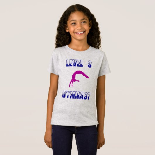 Level 8 Gymnast Blau und Magenta Gymnastik T-Shirt (Vorne ganz)