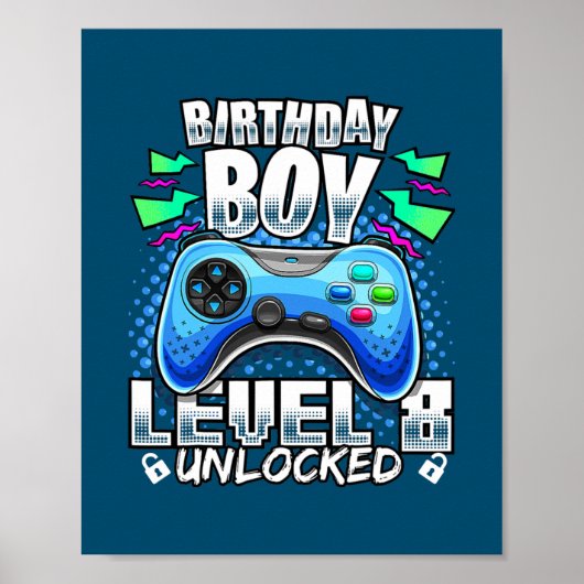 Level 8 Unlock Video Game 8. Geburtstag Gamer Poster (Vorne)