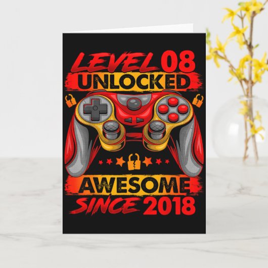 Level 8 Unlocked 8 Year Old Boys 8th Birthday Boy Karte (Gelbe Blume)