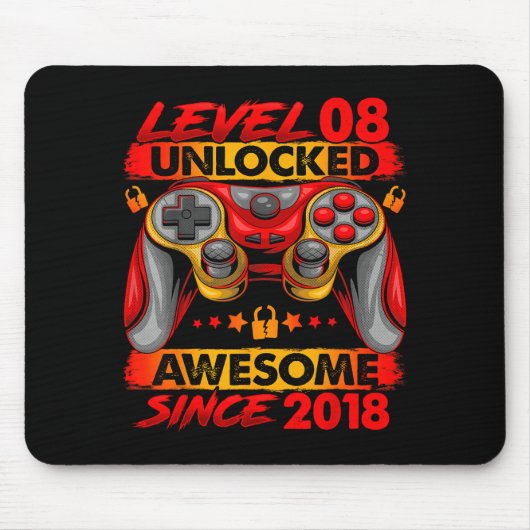 Level 8 Unlocked 8 Year Old Boys 8th Birthday Boy Mousepad (Vorne)