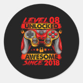 Level 8 Unlocked 8 Year Old Boys 8th Birthday Boy Runder Aufkleber (Vorderseite)