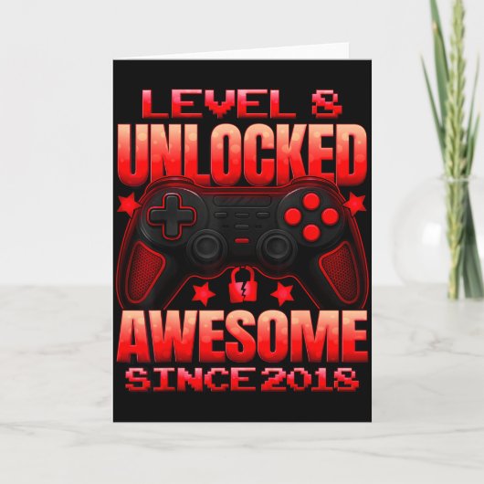 Level 8 Unlocked 8 Year Old For Boys 8th Birthday Karte (Vorderseite)