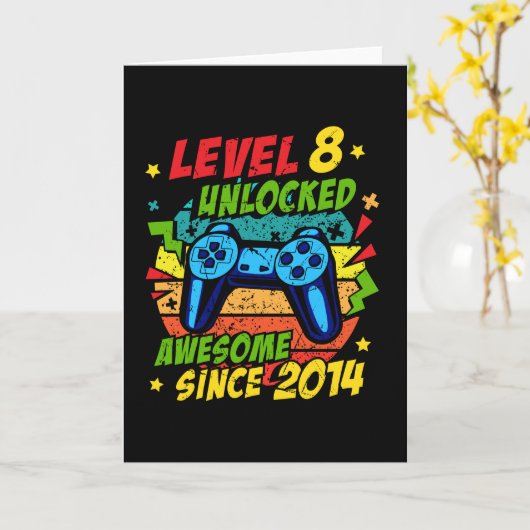 Level 8 Unlocked Awesome 2014 Game 8th Birthday Karte (Gelbe Blume)