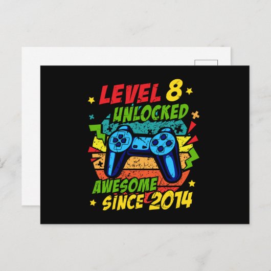 Level 8 Unlocked Awesome 2014 Game 8th Birthday Postkarte (Vorne/Hinten)