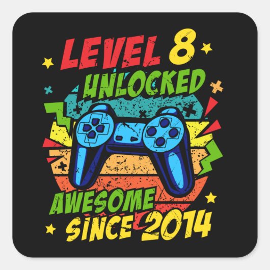 Level 8 Unlocked Awesome 2014 Game 8th Birthday Quadratischer Aufkleber (Vorderseite)